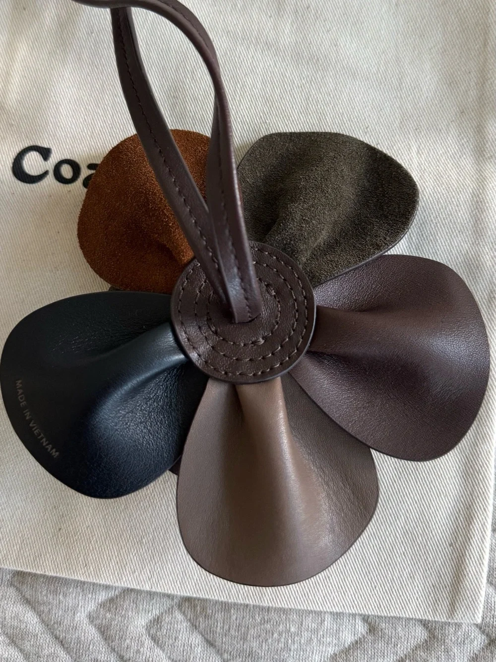 Coach Coachtopia Multi-Tone Brown & Black Leather Rose Bag Charm